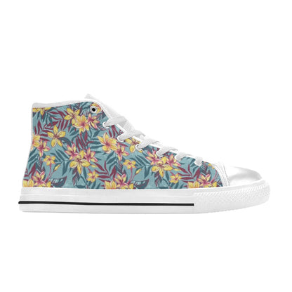 Summer Floral Print Design LKS304 High Top Women's White Shoes