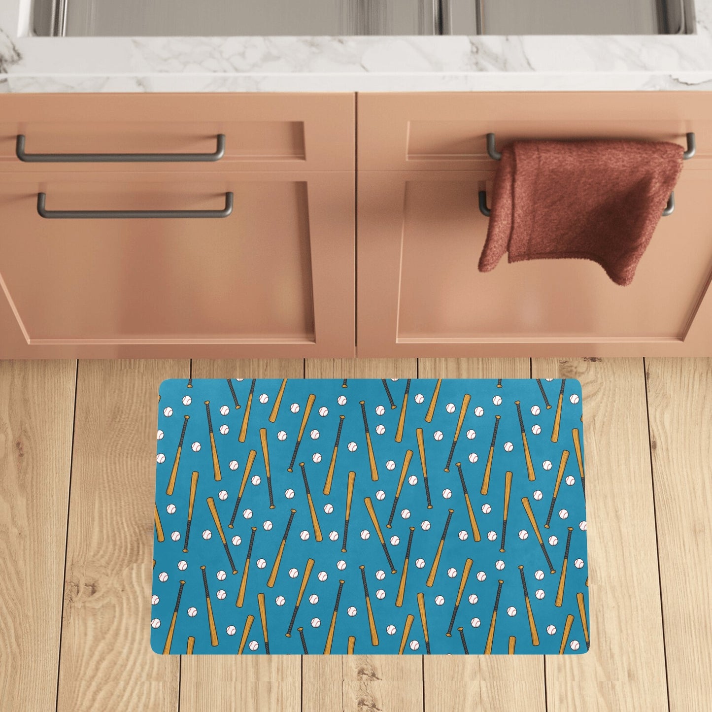 Baseball Pattern Print Design 01 Kitchen Mat