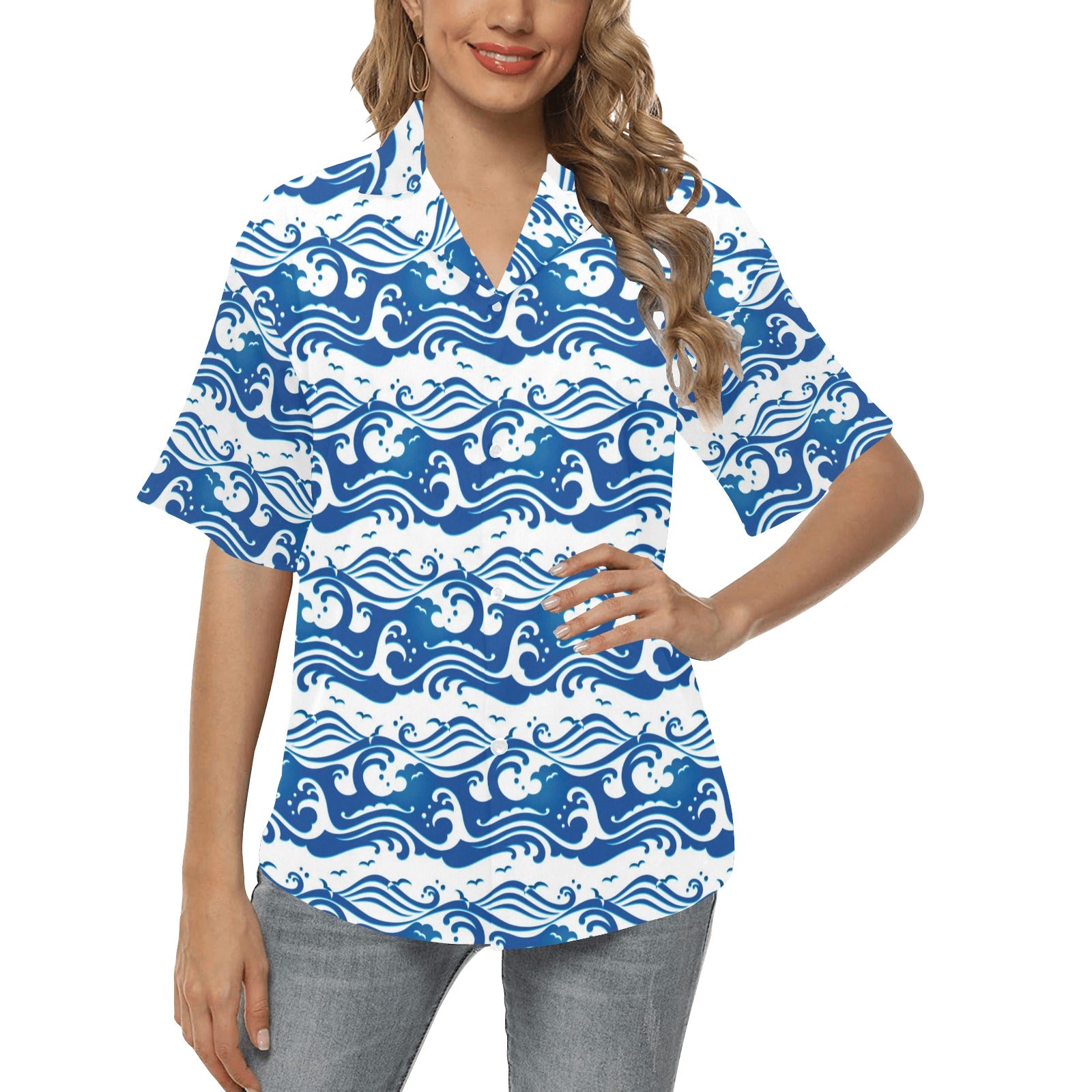 Wave Print Design LKS303 Women's Hawaiian Shirt
