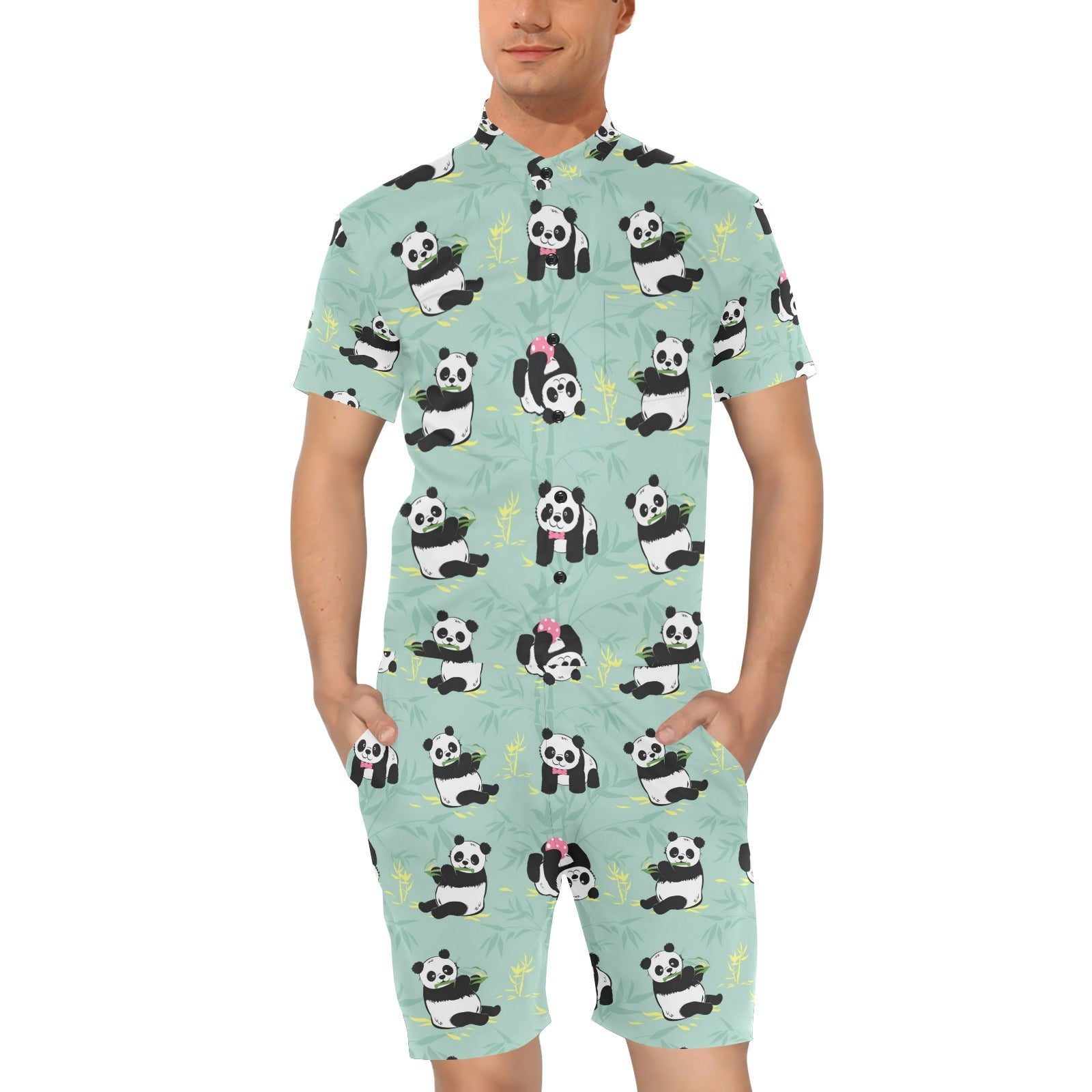 Panda Pattern Print Design A05 Men's Romper