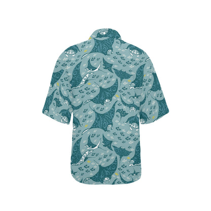 Manta Ray Tribal Pattern Print Design 03 Women's Hawaiian Shirt