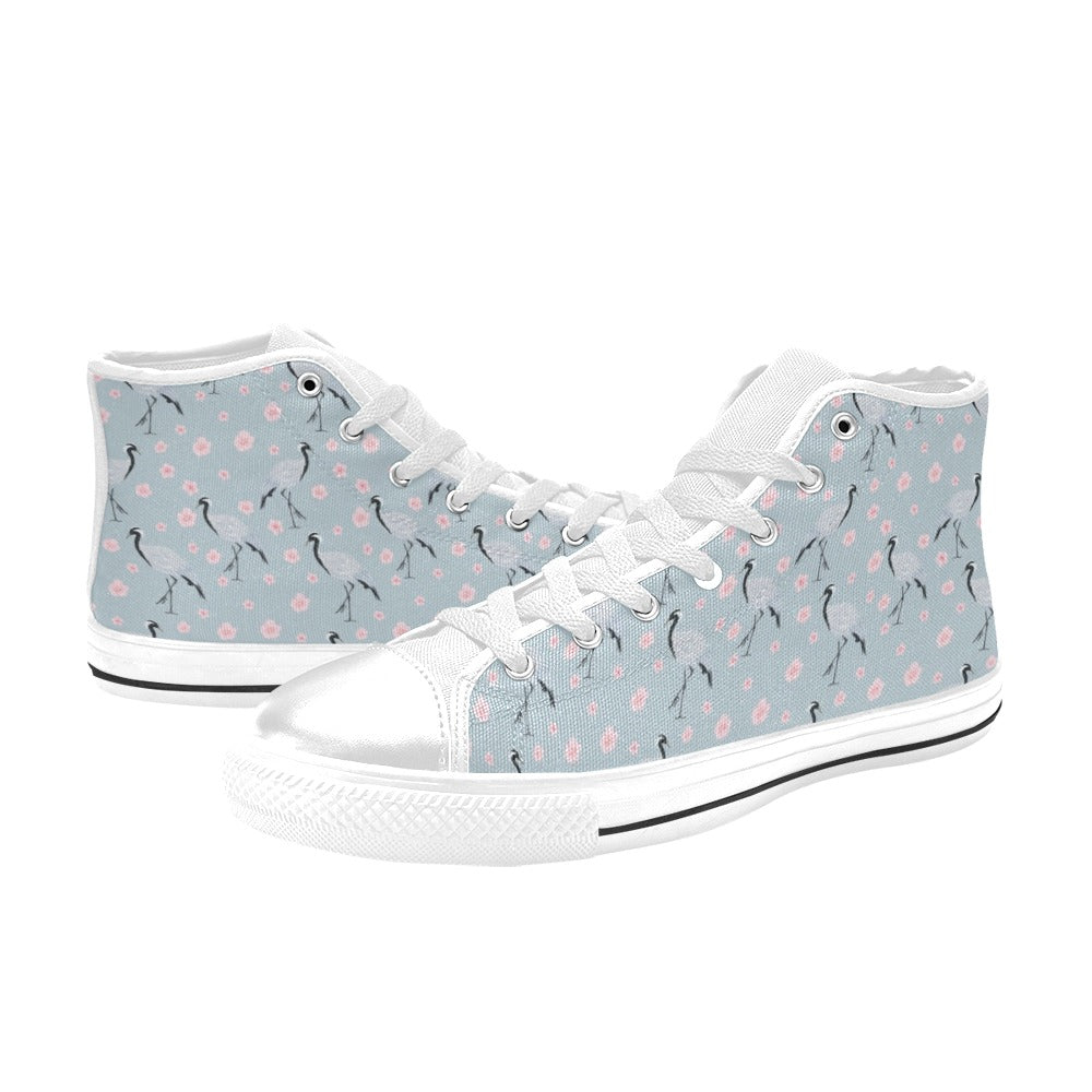 Sakura Bird Print Design LKS304 High Top Women's White Shoes