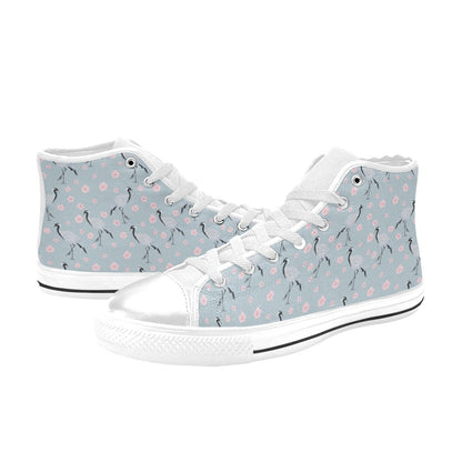 Sakura Bird Print Design LKS304 High Top Women's White Shoes
