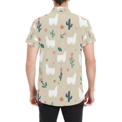 Llama Cactus Pattern Print Design 09 Men's Short Sleeve Button Up Shirt