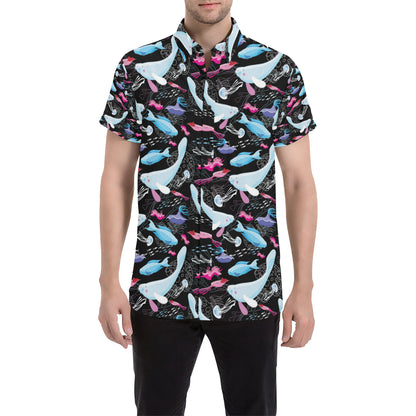 Manatee Pattern Print Design 02 Men's Short Sleeve Button Up Shirt