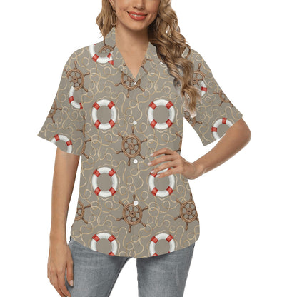 Nautical Pattern Print Design A02 Women's Hawaiian Shirt