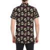 Sugar Skull Pink Bow Themed Print Men's Short Sleeve Button Up Shirt