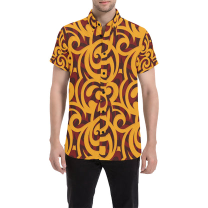 Maori Pattern Print Design 02 Men's Short Sleeve Button Up Shirt