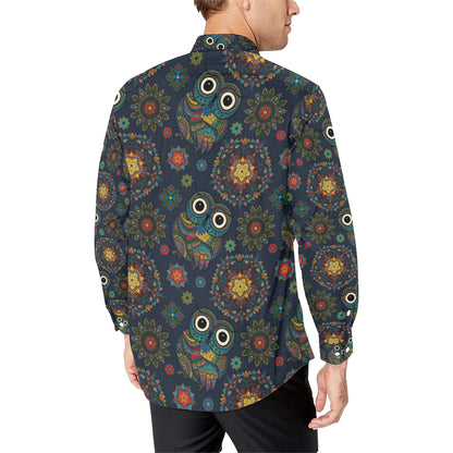 Owl Boho Style Pattern Print Design A04 Men's Long Sleeve Shirt