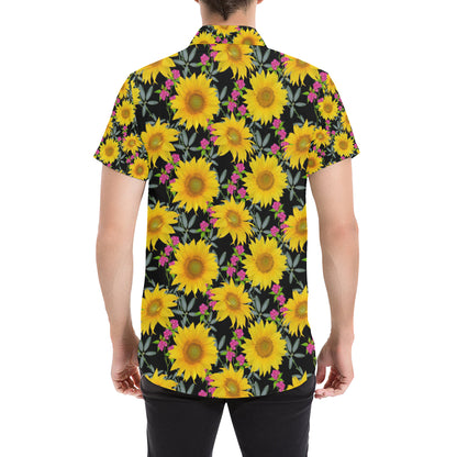 Sunflower Pattern Print Design SF014 Men's Short Sleeve Button Up Shirt