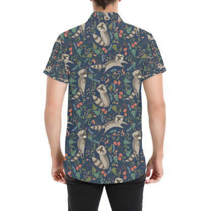 Raccoon Pattern Print Design A02 Men's Short Sleeve Button Up Shirt