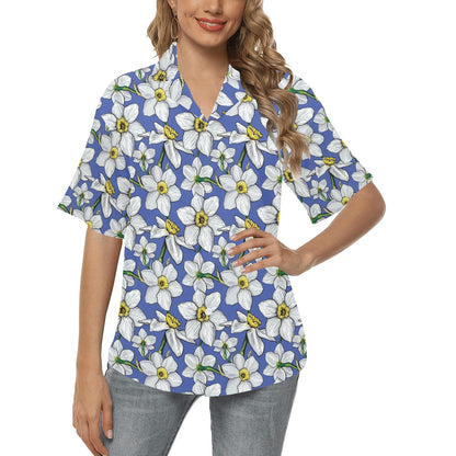 Daffodils Pattern Print Design DF08 Women's Hawaiian Shirt