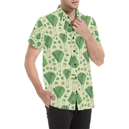 Leek Pattern Print Design 04 Men's Short Sleeve Button Up Shirt