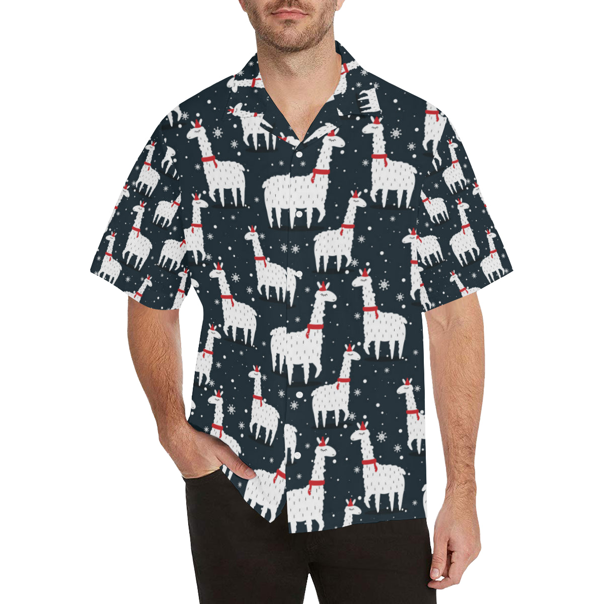 Alpaca Pattern Print Design 04 Men's Hawaiian Shirt