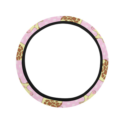 Giraffe Cute Pink Polka Dot Print Steering Wheel Cover with Elastic Edge