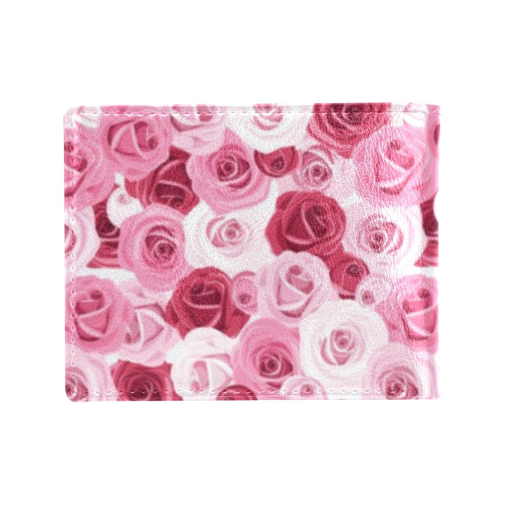 Pink Red Rose Pattern Print Men's ID Card Wallet
