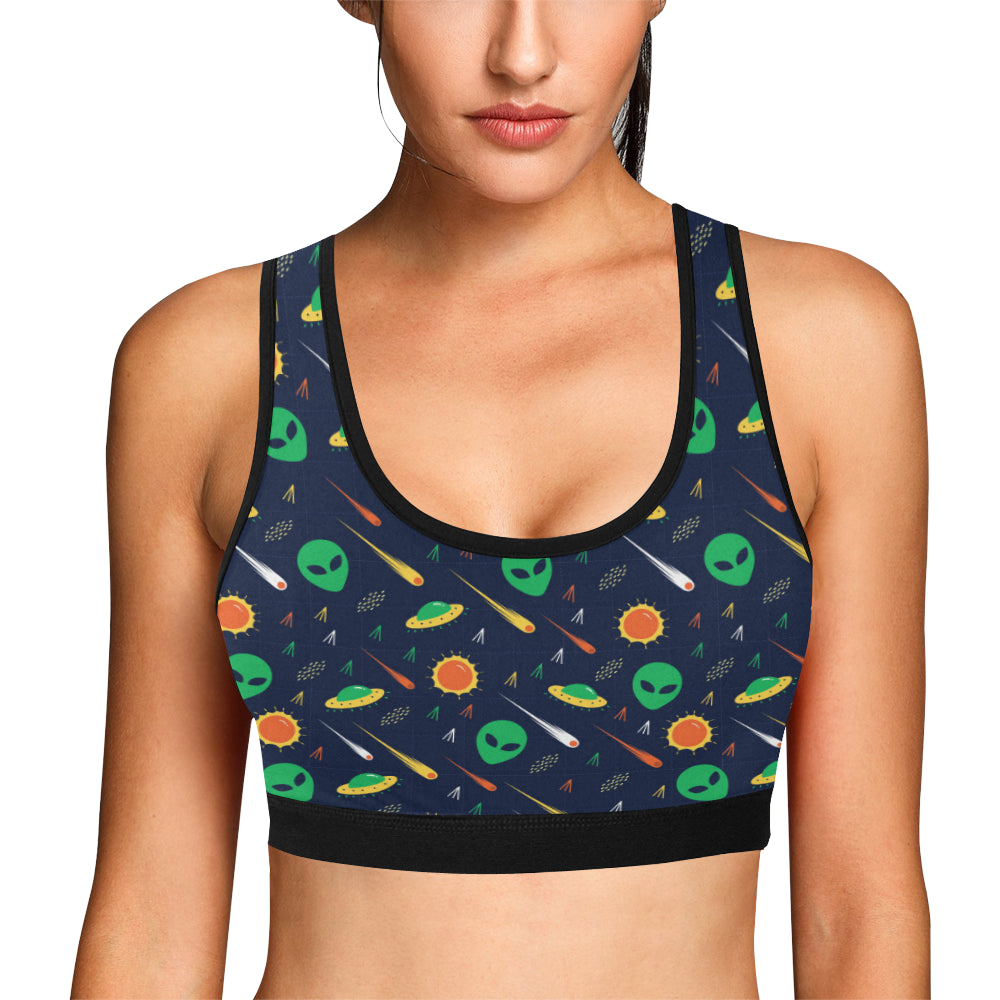 Alien UFO Pattern Print Design 05 Sports Bra