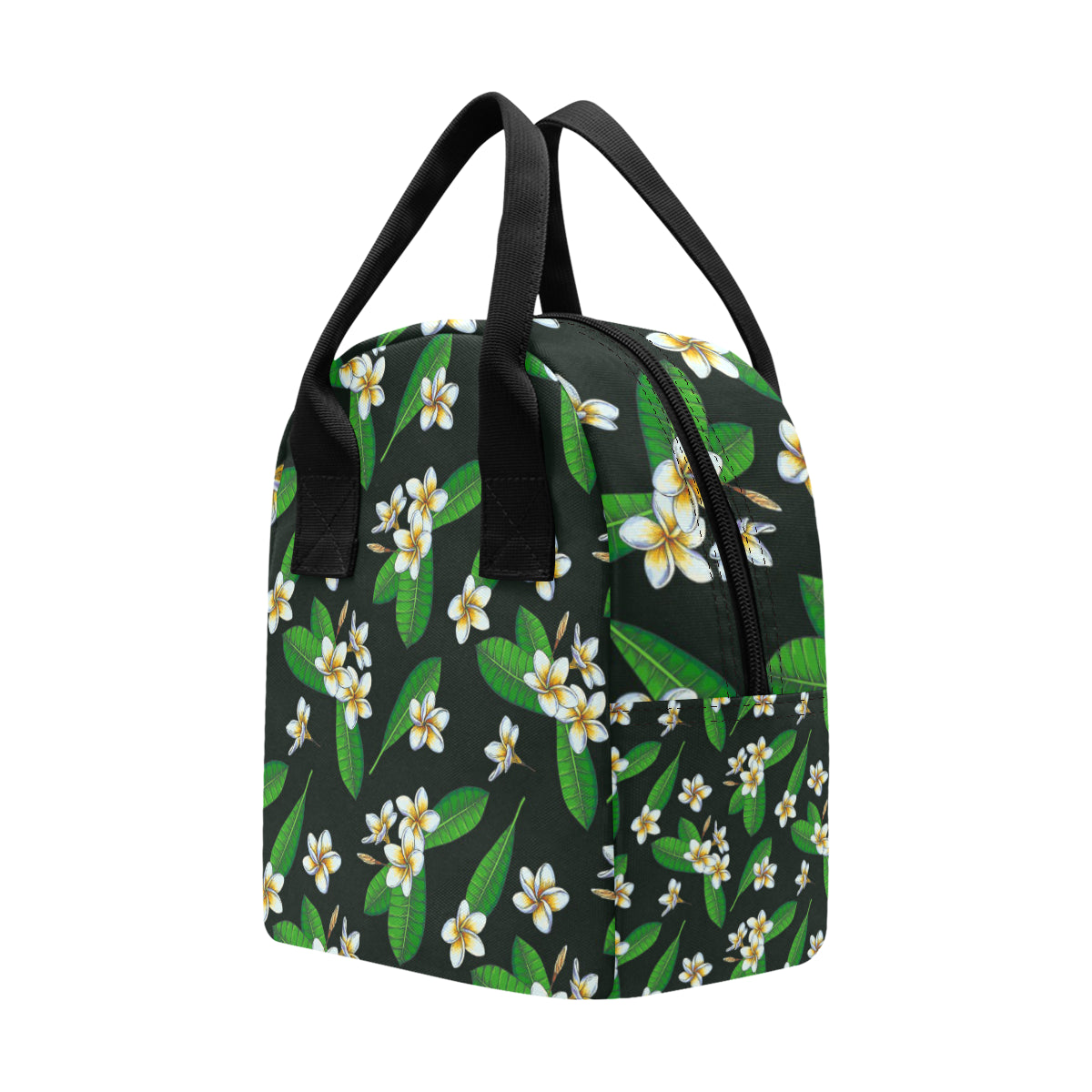 White Plumeria Pattern Print Design PM023 Insulated Lunch Bag