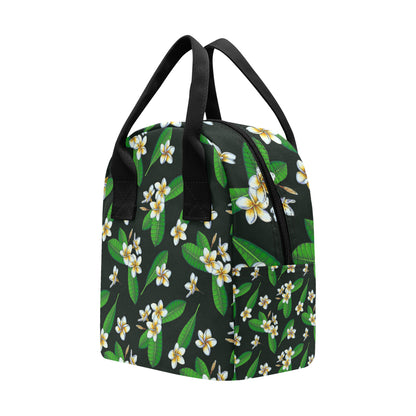 White Plumeria Pattern Print Design PM023 Insulated Lunch Bag