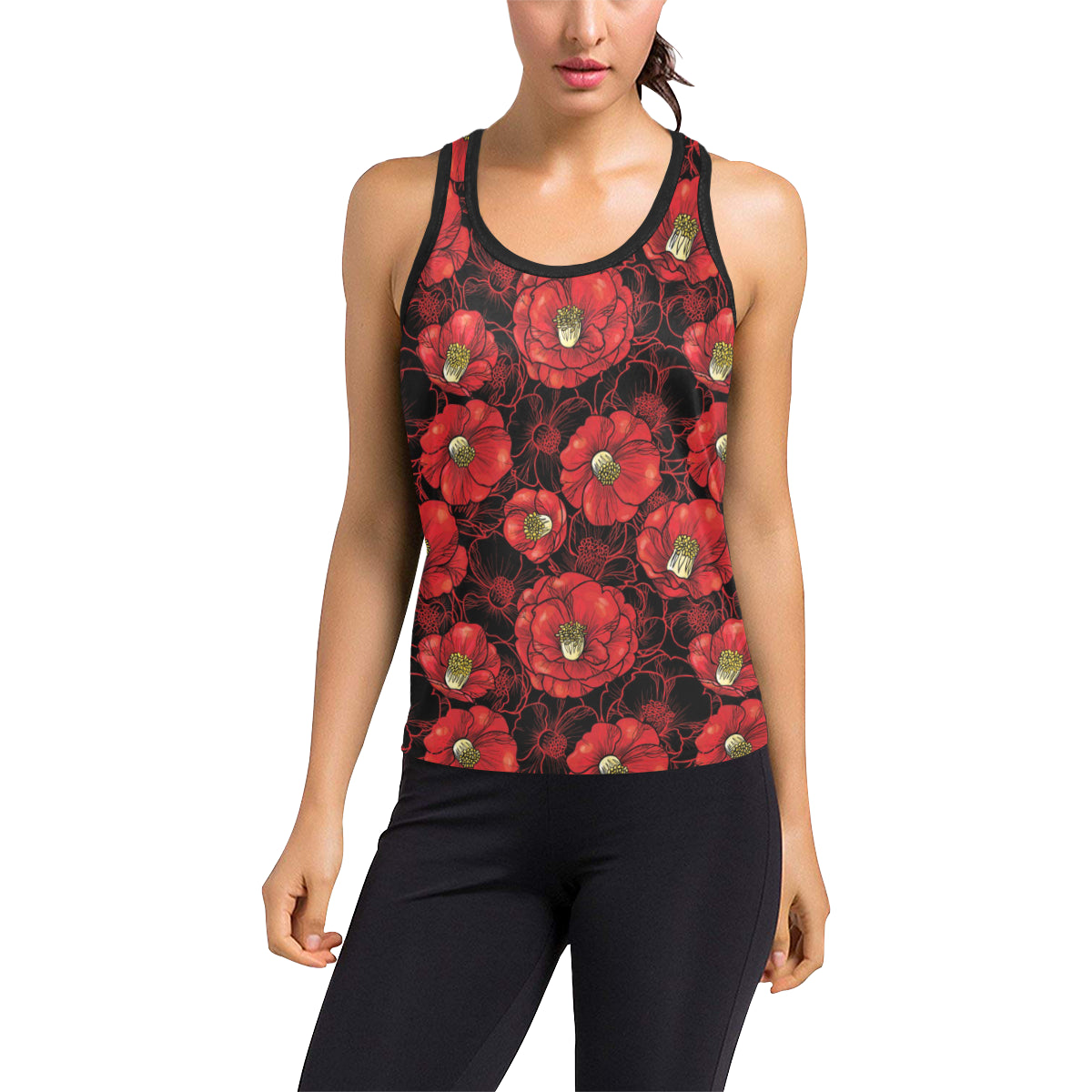 Camellia Pattern Print Design CM06 Women's Racerback Tank Top