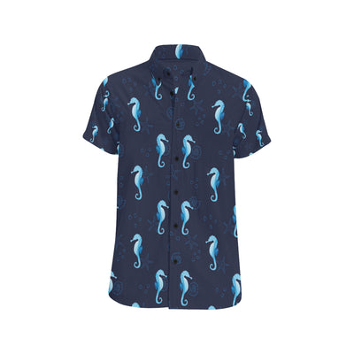 SeaHorse Blue neon Pattern Print Design 03 Men's Short Sleeve Button Up Shirt