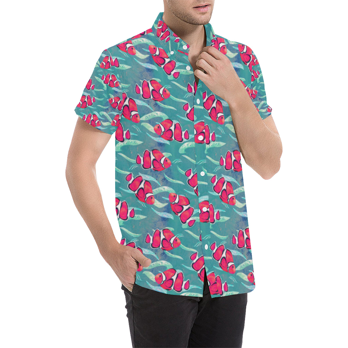 Clownfish Pattern Print Design 02 Men's Short Sleeve Button Up Shirt