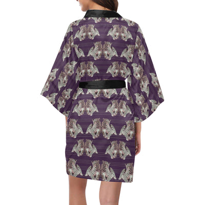 Leopard Pattern Print Design 01 Women's Short Kimono