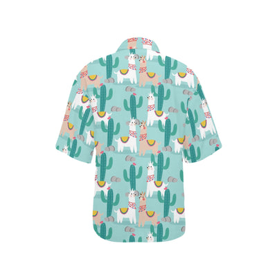 Llama Cactus Pattern Print Design 08 Women's Hawaiian Shirt