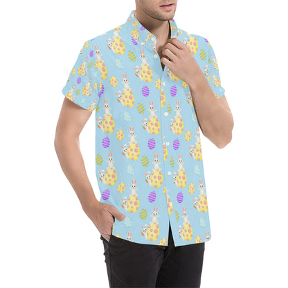 Easter Eggs Pattern Print Design RB015 Men's Short Sleeve Button Up Shirt