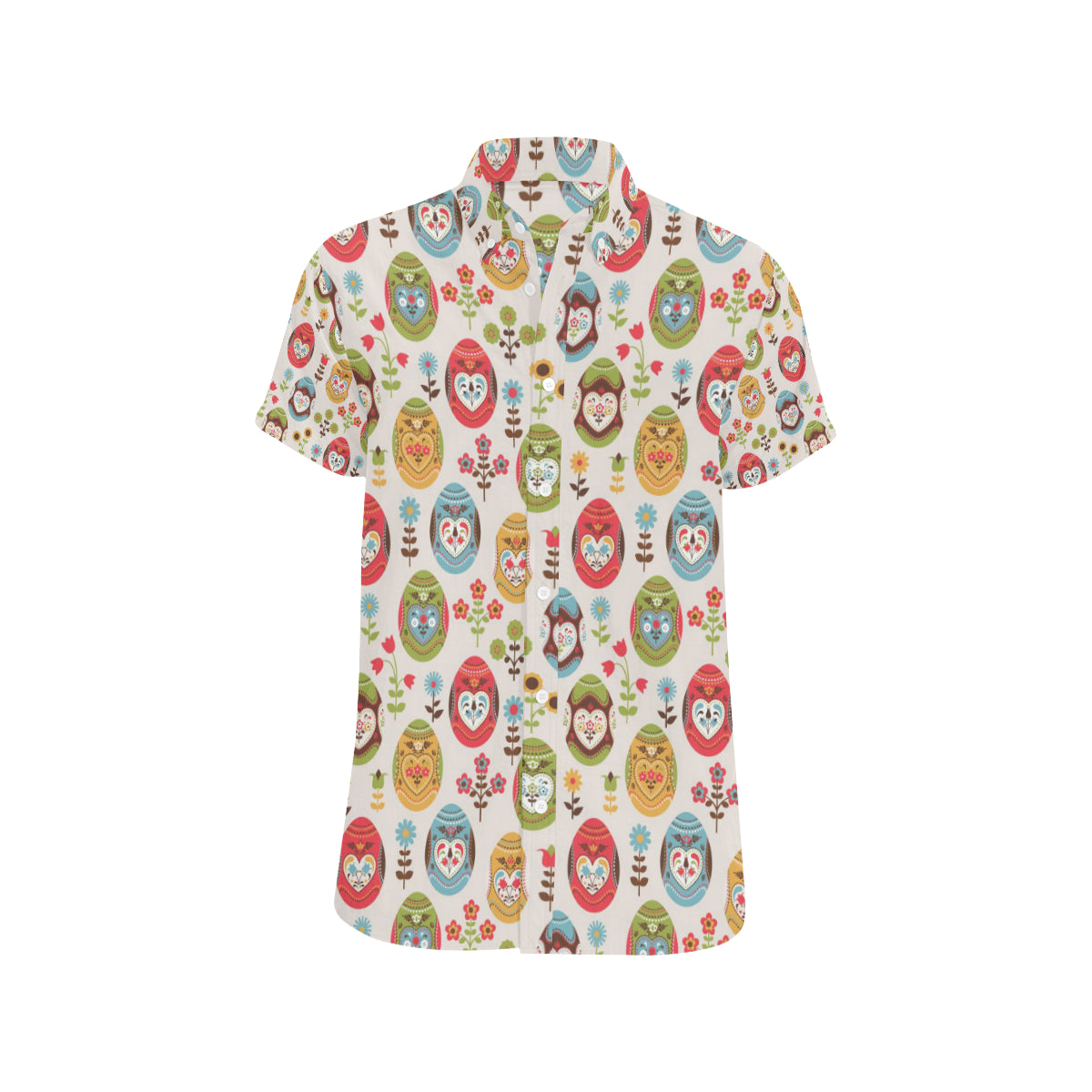 Easter Eggs Pattern Print Design RB011 Men's Short Sleeve Button Up Shirt