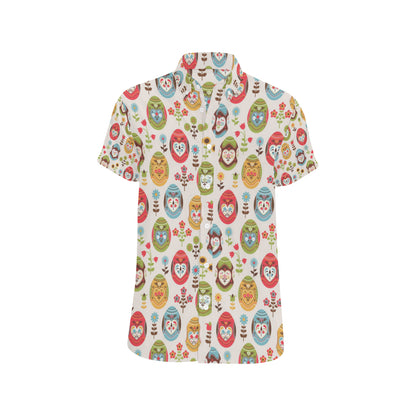 Easter Eggs Pattern Print Design RB011 Men's Short Sleeve Button Up Shirt