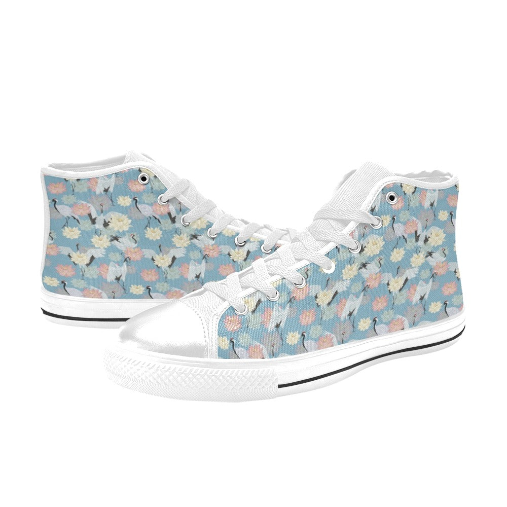 Water Lily Print Design LKS304 High Top Women's White Shoes