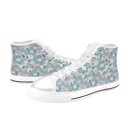 Water Lily Print Design LKS304 High Top Women's White Shoes
