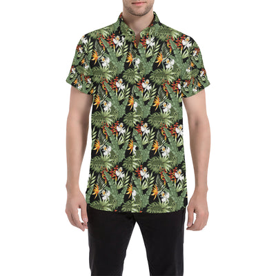 Bird Of Paradise Pattern Print Design 02 Men's Short Sleeve Button Up Shirt