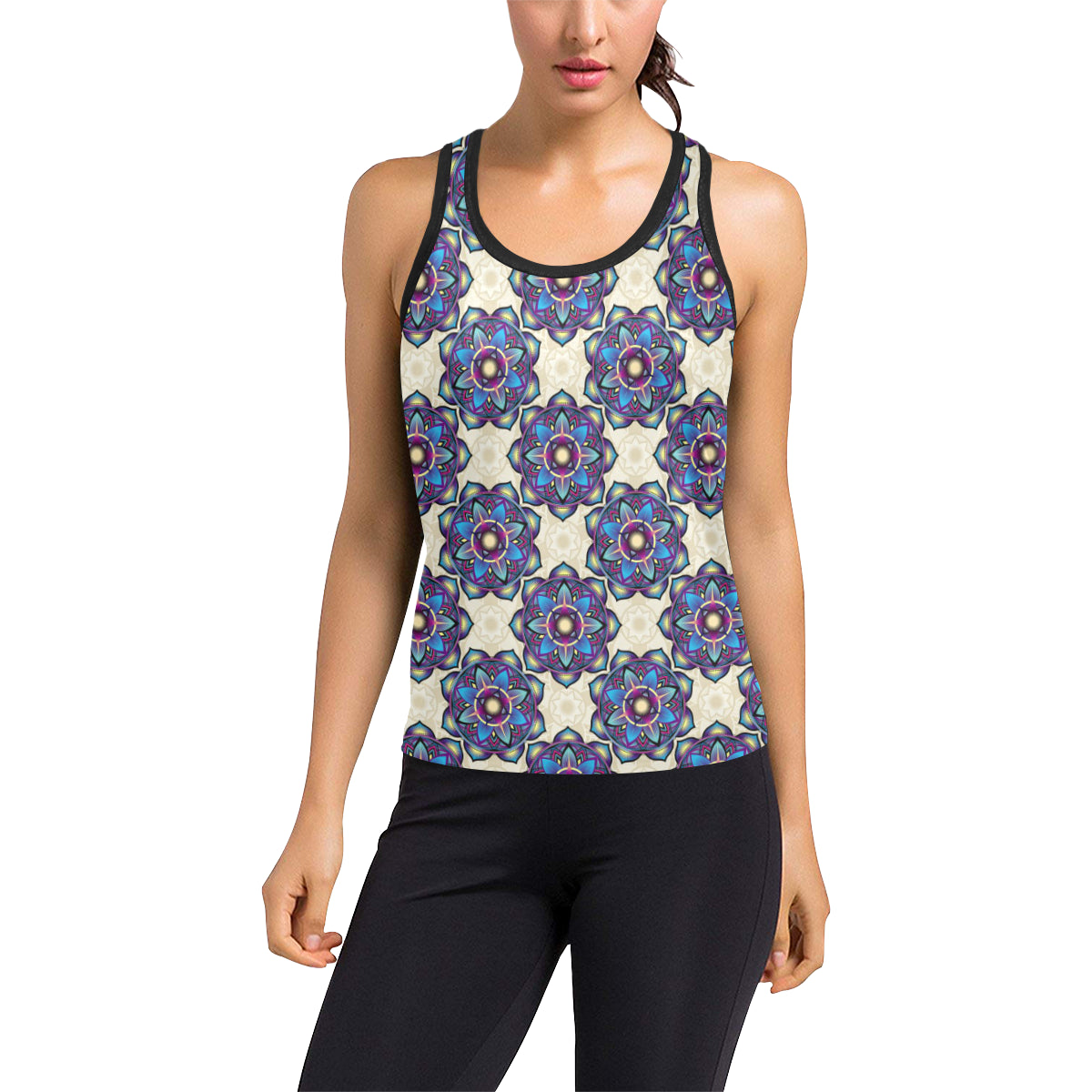 lotus Boho Pattern Print Design LO08 Women's Racerback Tank Top