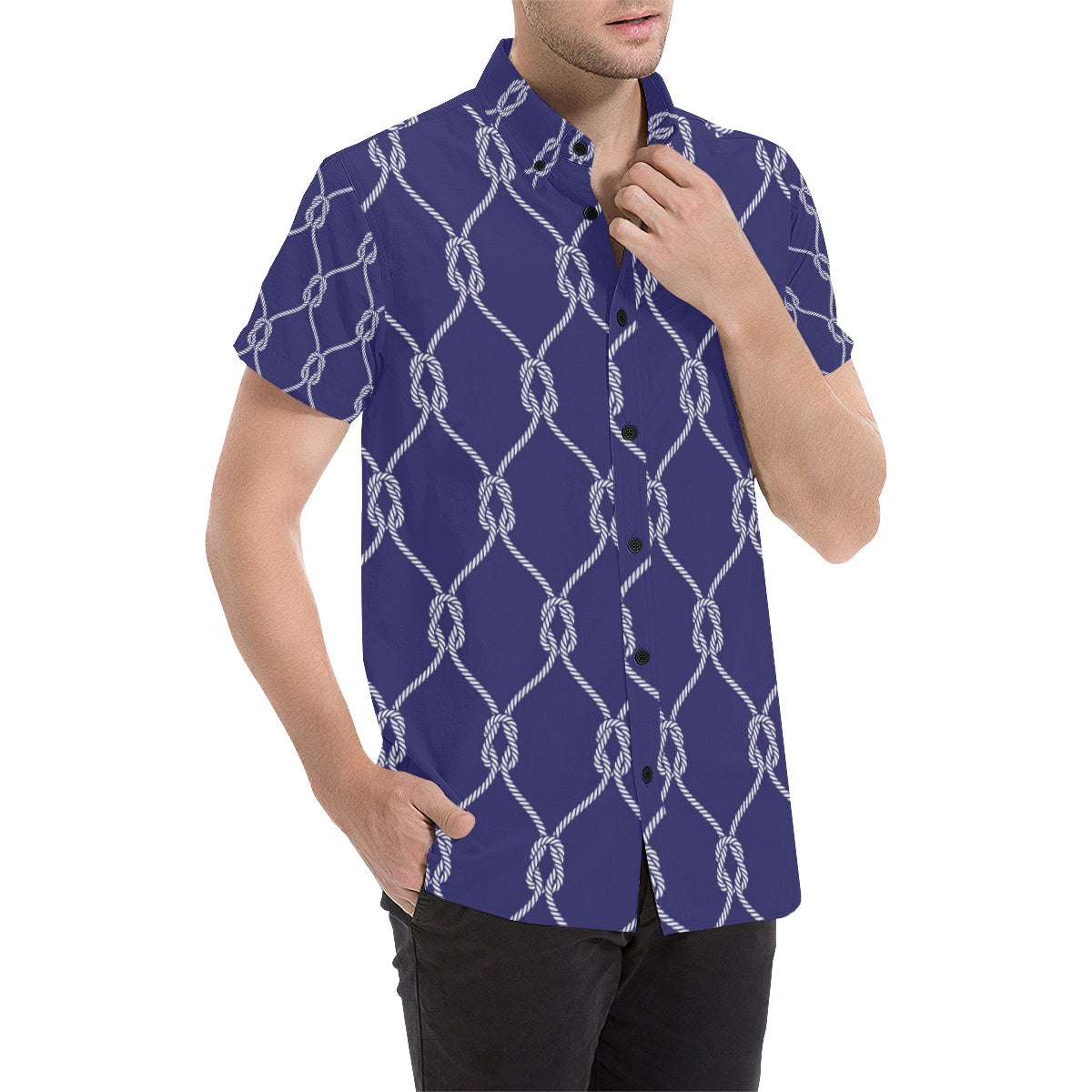 Rope Pattern Print Design A03 Men's Short Sleeve Button Up Shirt