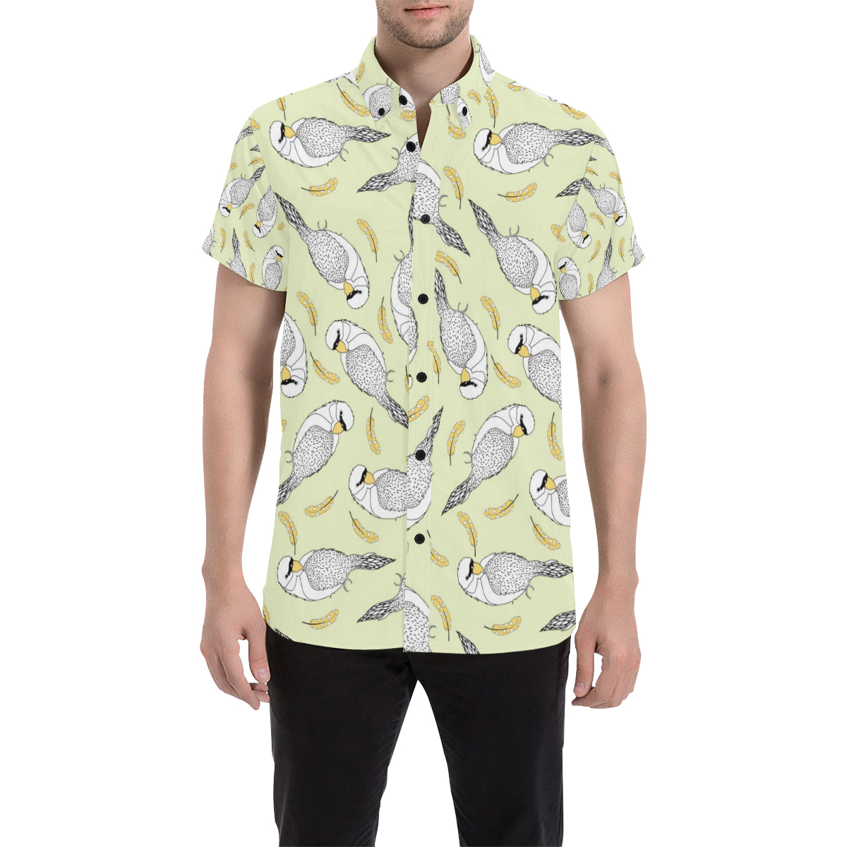 Parakeet Pattern Print Design A03 Men's Short Sleeve Button Up Shirt