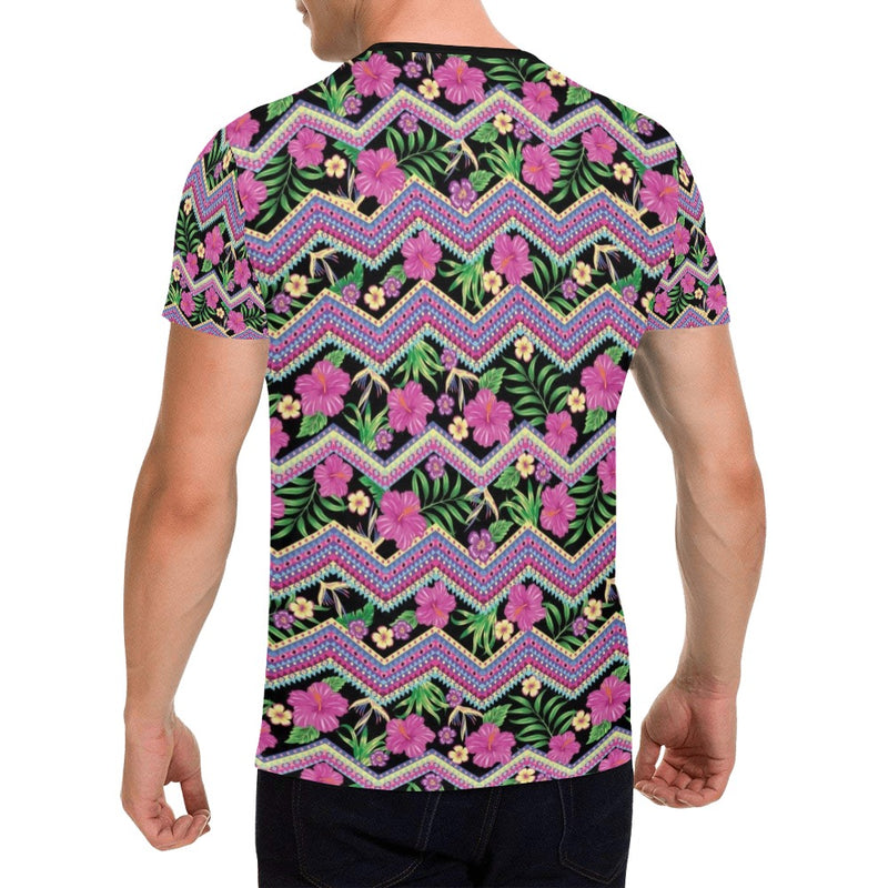 Hibiscus Pink Zigzag Line Pattern Design LKS307 Men's All Over Print T-shirt