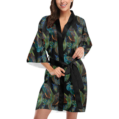 Peacock Pattern Print Design A04 Women's Short Kimono