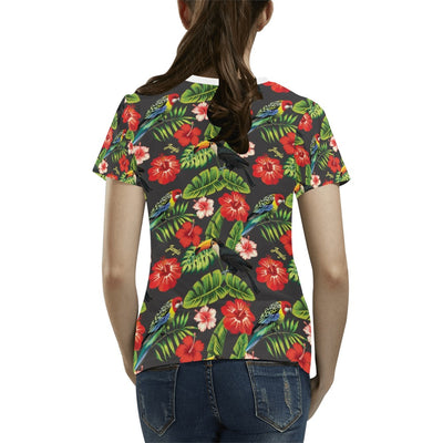 Hibiscus Red With Parrotprint Design LKS303 Women's  T-shirt