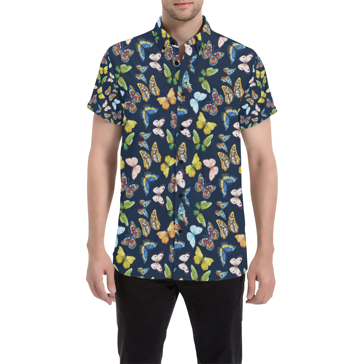 Butterfly Beautiful Print Pattern Men's Short Sleeve Button Up Shirt