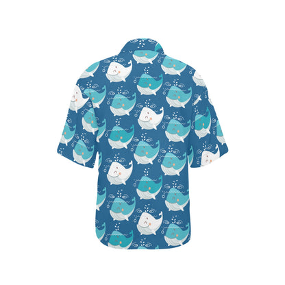 Blue Whale Pattern Print Design 01 Women's Hawaiian Shirt