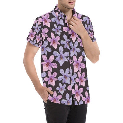Orchid Pattern Print Design OR08 Men's Short Sleeve Button Up Shirt