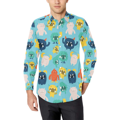 Monster Cartoon Pattern Print Design 03 Men's Long Sleeve Shirt