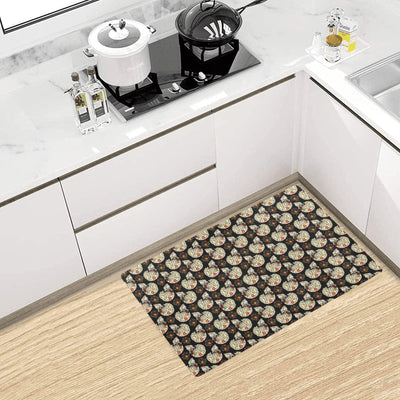 Sugar Skull Flower Design Themed Print Kitchen Mat