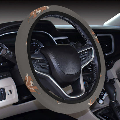 Basset Hound Pattern Print Design 03 Steering Wheel Cover with Elastic Edge