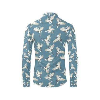 Crane Pattern Print Design 02 Men's Long Sleeve Shirt