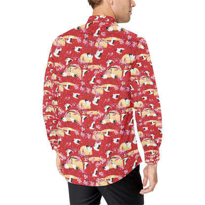 Crane Pattern Print Design 04 Men's Long Sleeve Shirt