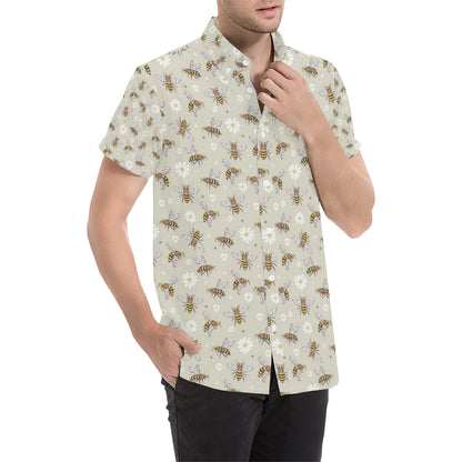 Bee Pattern Print Design 03 Men's Short Sleeve Button Up Shirt