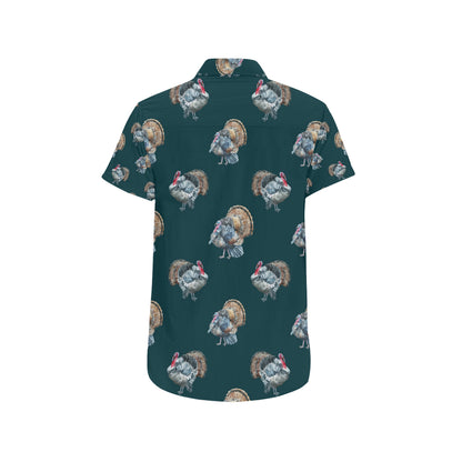 Turkey Pattern Print Design 03 Men's Short Sleeve Button Up Shirt